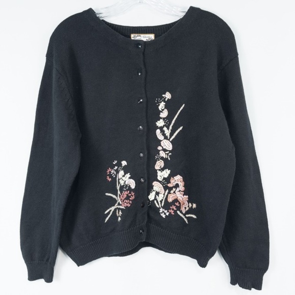 Vintage Heirloom Collectibles Floral‎ Embroidered Cardigan Cottage Boho Large